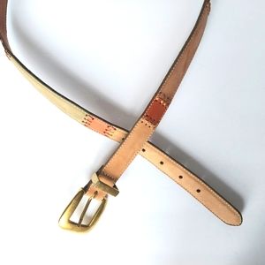 EUC Fossil Winens Nubuck & Leather Patchwork Belt with Brass Buckle/Keeper Sz L